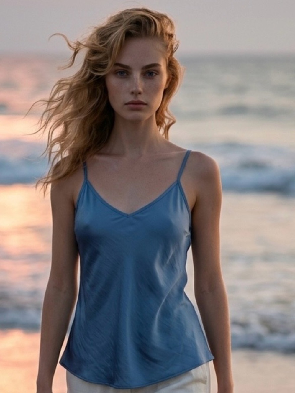 Free | Blue Satin V-Neck Camisole